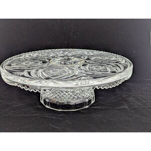 Early American Pressed Glass Pedestal Cake Plate Glassware
